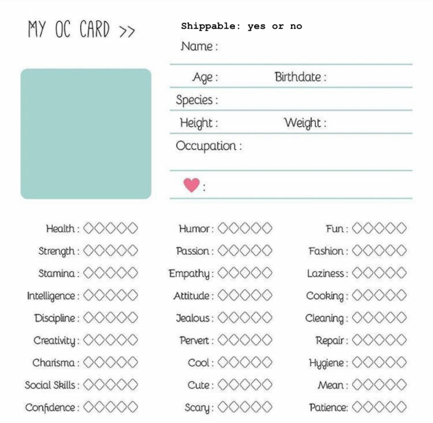 Character sheet for mah comic