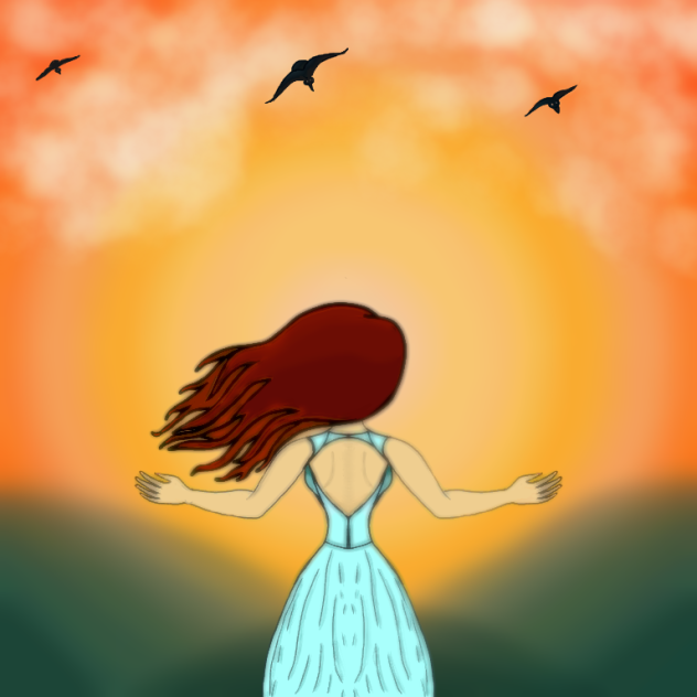 Red haird lass in a field