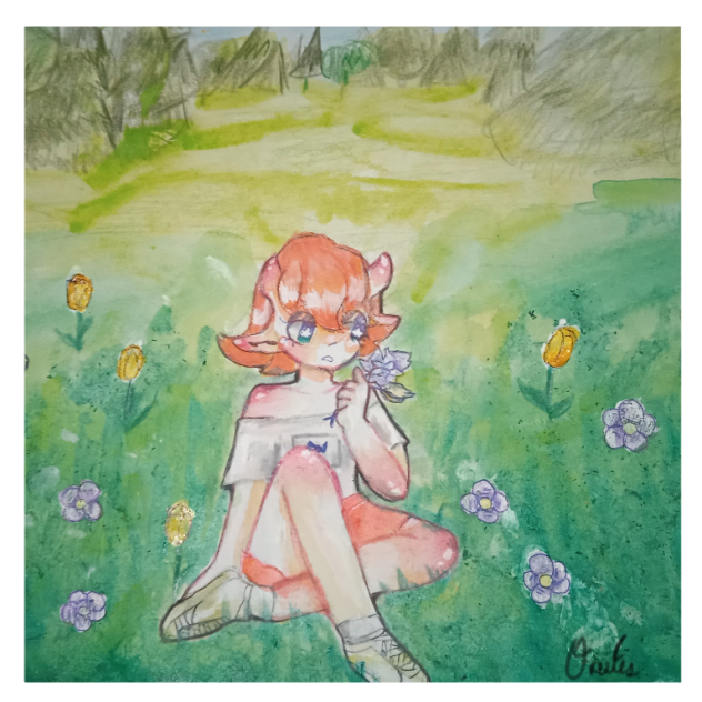 una alien en un campo de flores