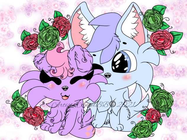 Shy Purple And Blue Puppies In Love