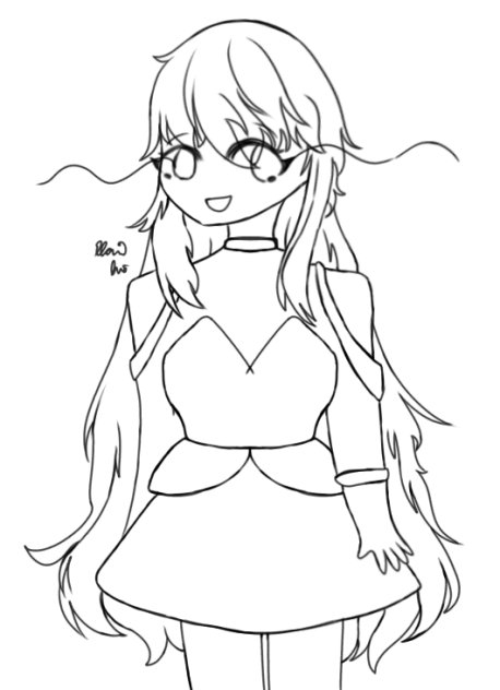 Girl with Very Long Hair Lineart