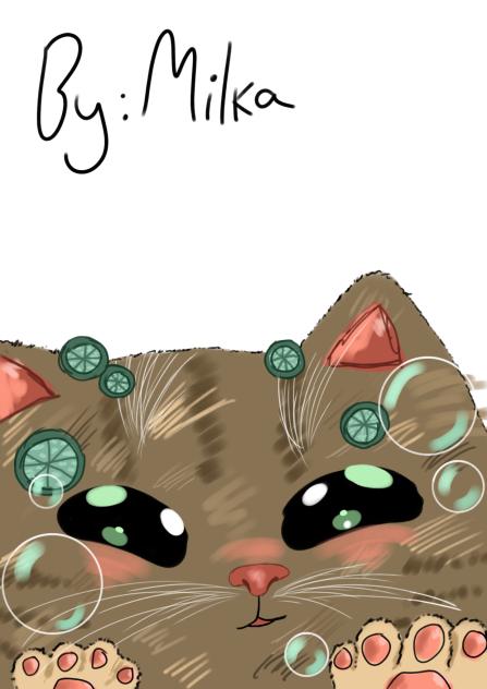 brown cute cat with limes and bubbles