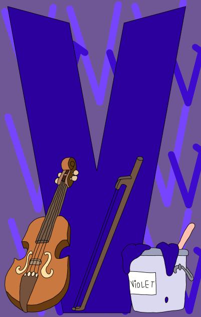 Letter V for violet (color) and violin