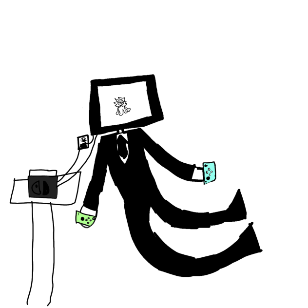 Camera head using his TV head to play ga