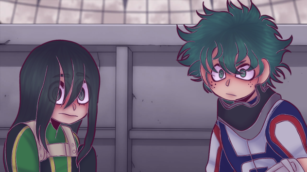 Tsuyu Asui and Izuku Midoriya