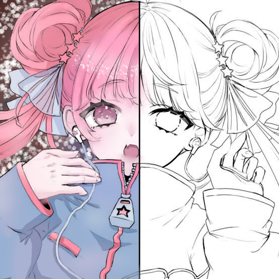 フリー線画半分だけ塗ったやつ