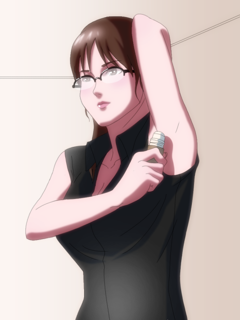 お出かけ前にワキ汗対策するお姉さん