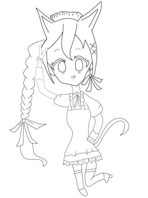 猫耳メイドちゃん線画