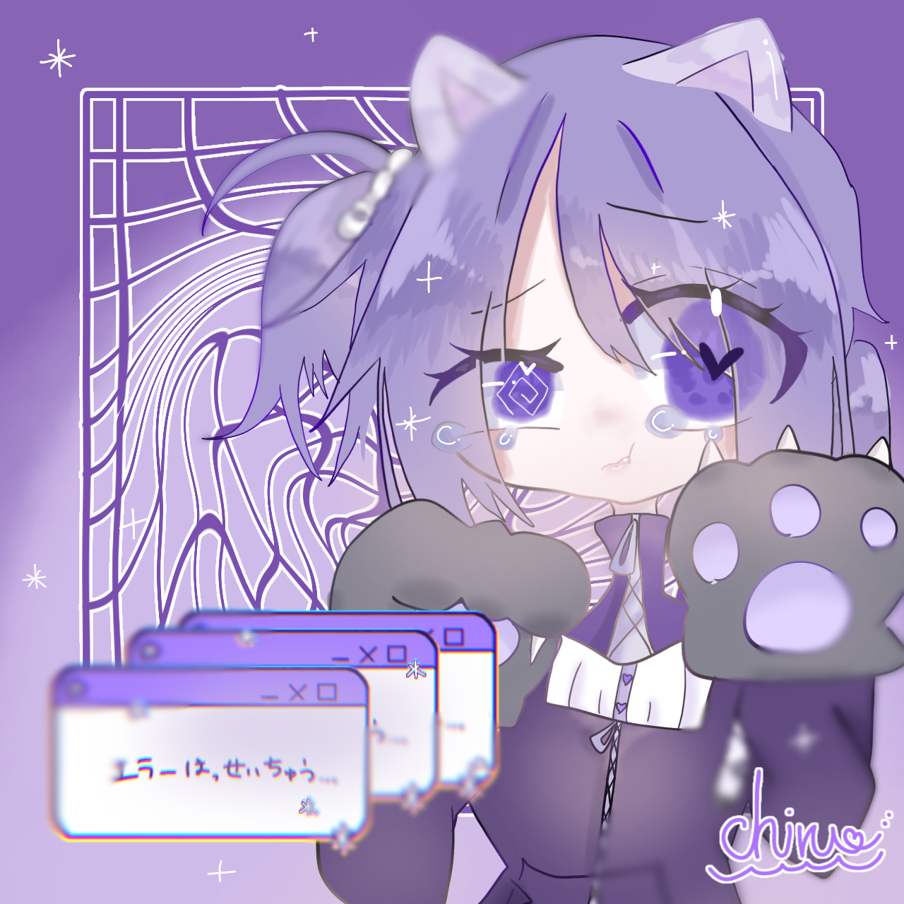 手描き同人イラスト 猫耳少女 創作 オリジナル 小色紙 アナログイラスト