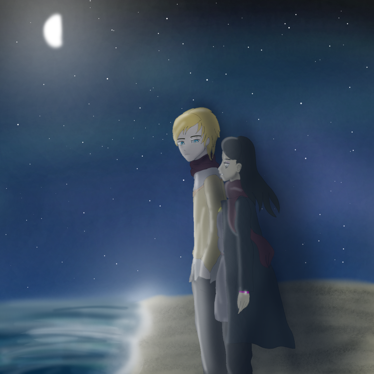 going to the beach at night - ibisPaint