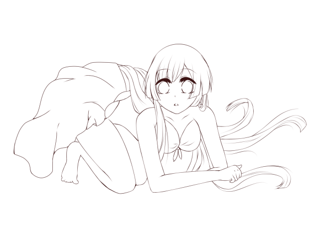 真夏の君を線画