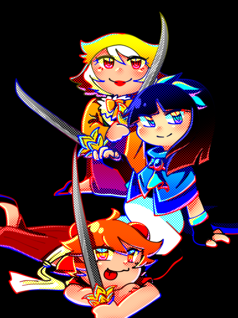 三人の女傑(前半・下書き〜塗り)