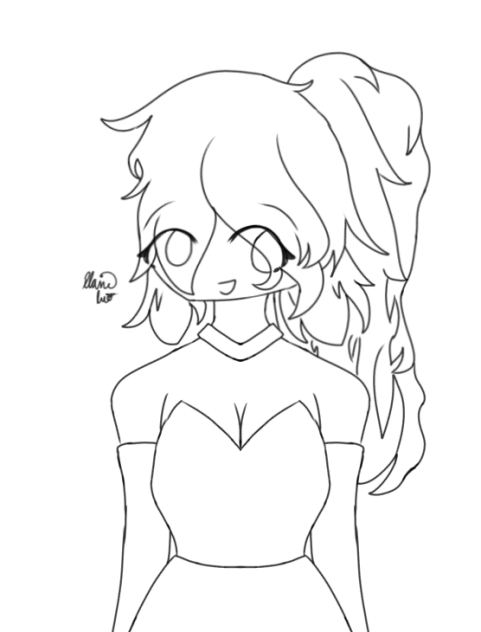 A Girl That has 1 Ponytail Lineart