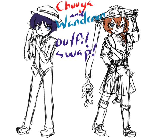 My fav charecters do a outfit swap WIP