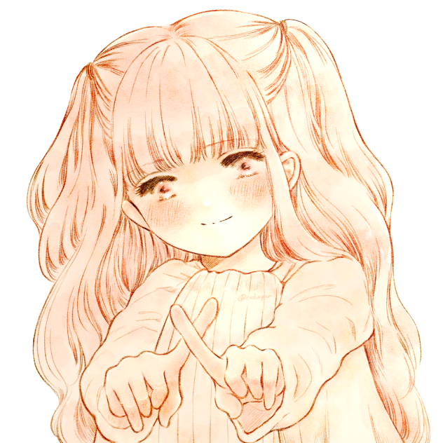 ピンク髪の女の子、模写アレンジ。
