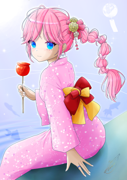 浴衣とりんご飴