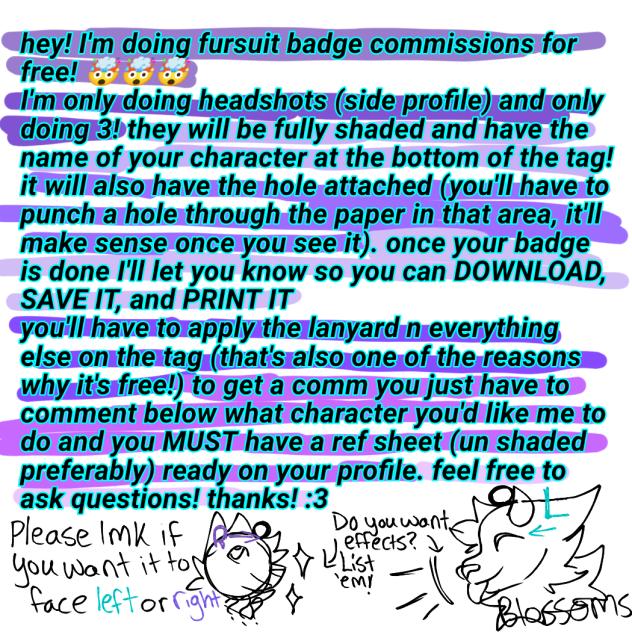 Free fursuit badge comms open