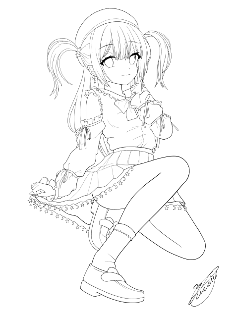 星と月の少女（線画）