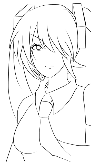 クールな初音ミク 線画 誰か塗ってください