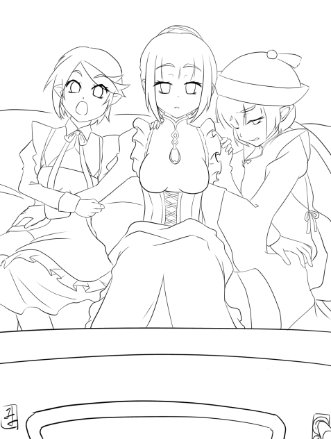 メイドさんとホラー映画（線画