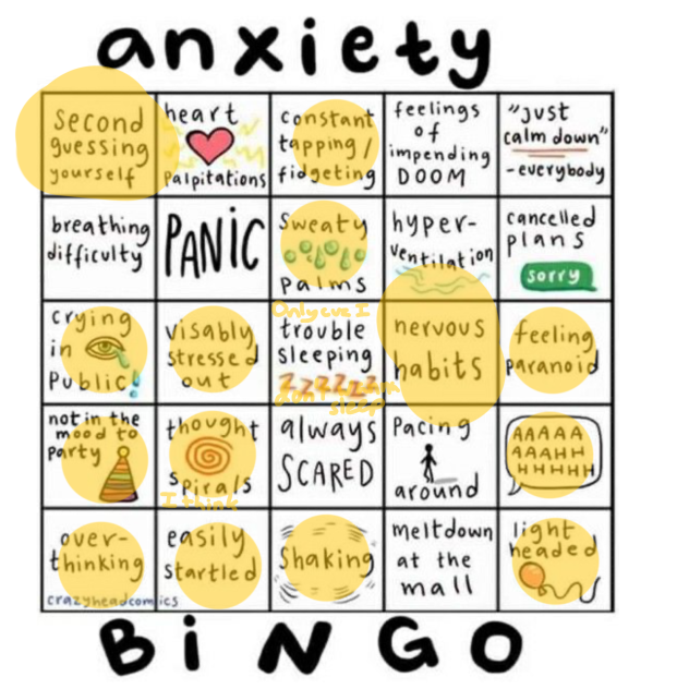 Anxiety bingo