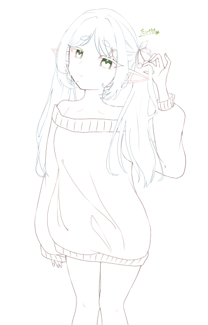 肩出しフリーレン🌸　線画