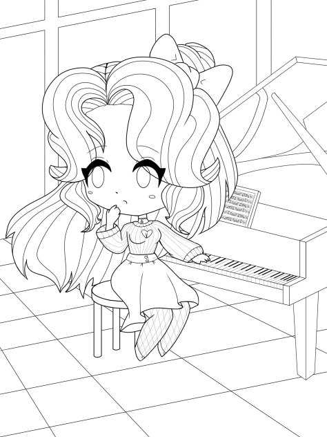 Elaine at the piano lineart