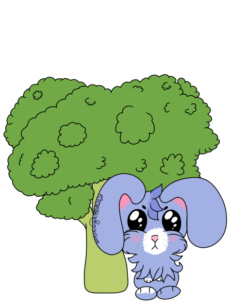 Chibi Blue Bunny With Broccoli -