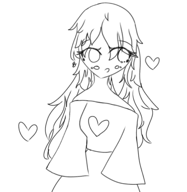 Girl with 3 Hearts Lineart