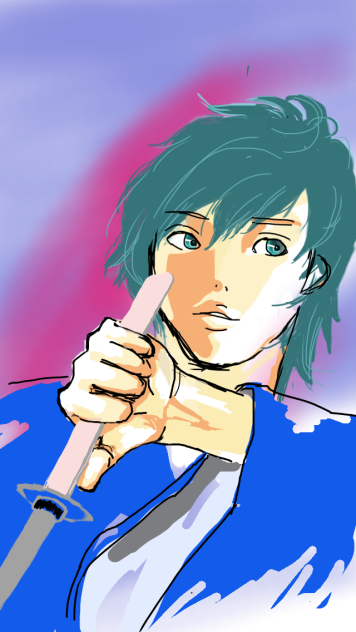 刀男子。力尽きた。