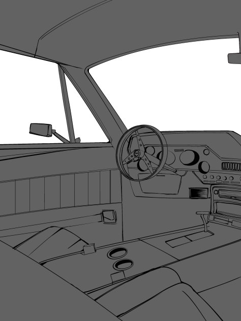 Retro car inside (uncoloured)