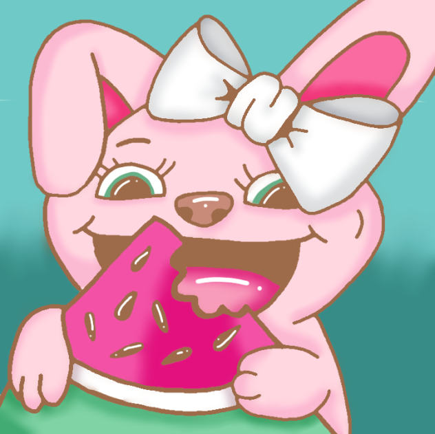 Pink bunny and a watermelon