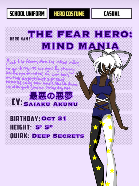 Mind Mania Character Sheet (MHA OC)