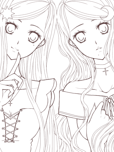 []線画[]太陽と月