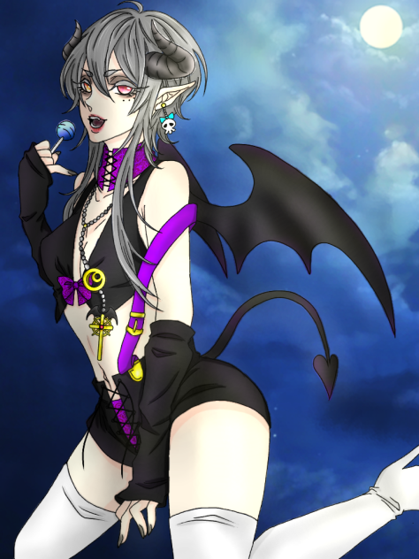 線画 悪魔っ娘 塗らせていただきました