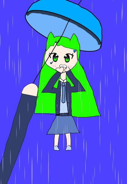 傘をあげるあかさか君　あかさかの学校の女子。