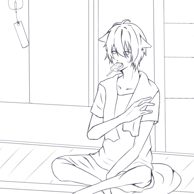 夏 縁側 ハル（線画)