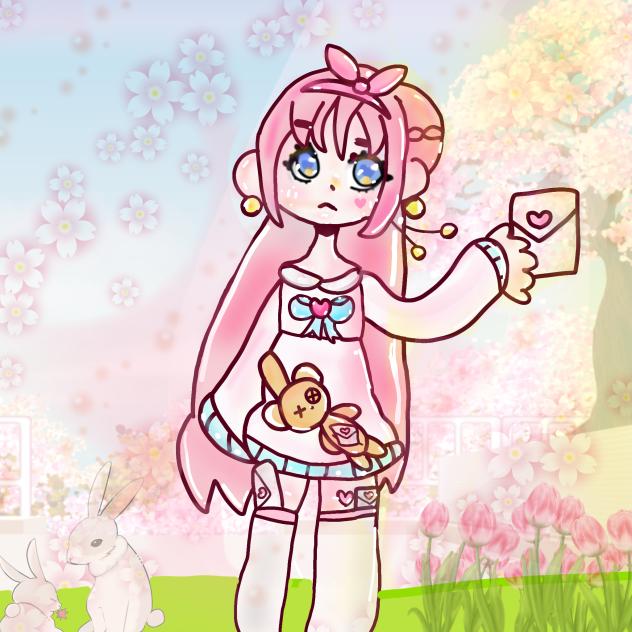 cute shy spring  girl ,  drawing