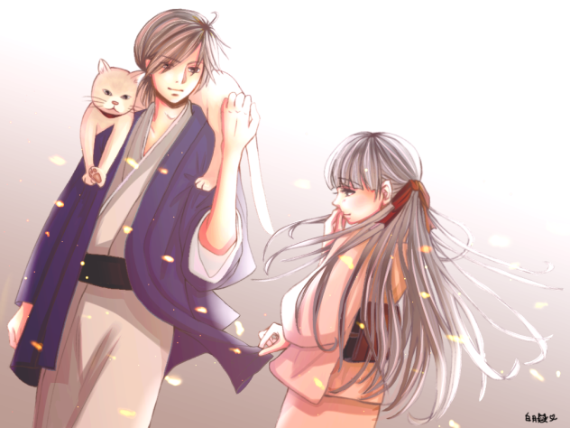 猫担ぎ兄さんと着物少女