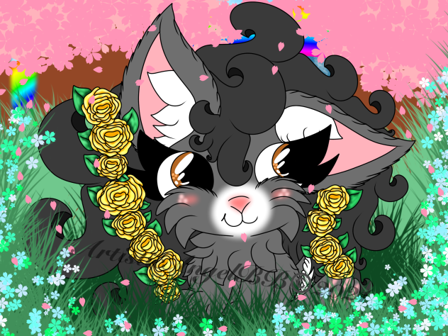 Gray Bunny With Yellow Roses In Her Hair