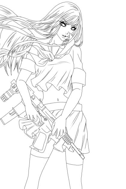 【線画】セーラー服と機関銃