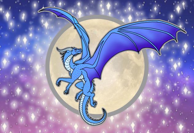 Dragon with moon and stars