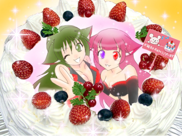 リクエスト猫子にゃん&ニャルアにゃんバースデーカード♪