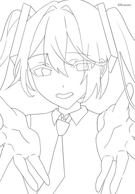 初音ミク　アベリア線画