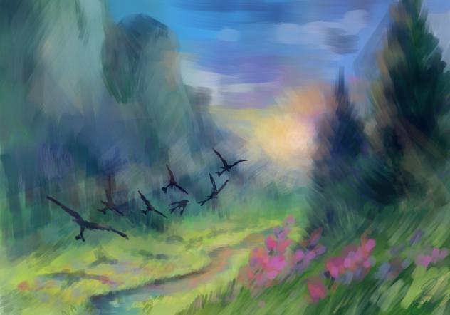 Flight over the mountains