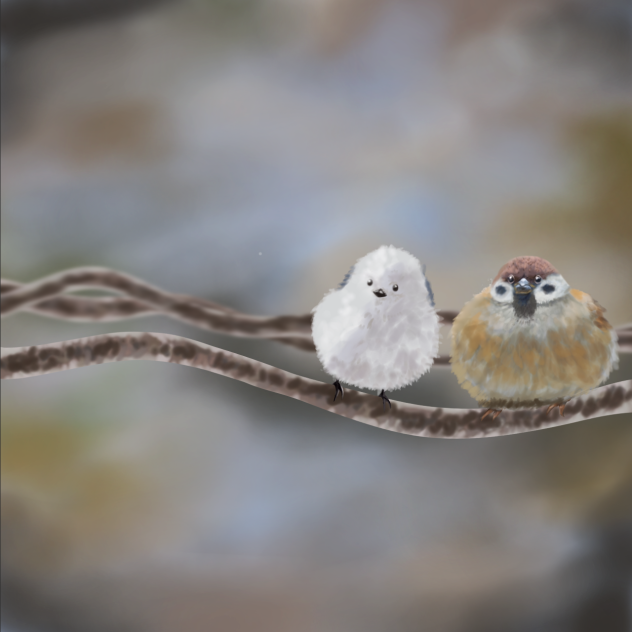 シマエナガとスズメ - ibisPaint