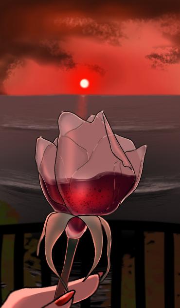 薔薇ワインで夕日に乾杯