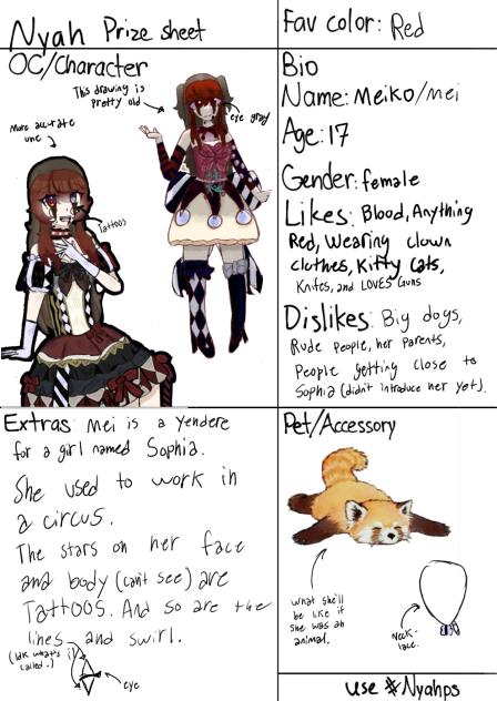 Nyah Prize Sheet!