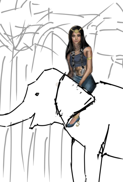 Girl on elephant sketch 2