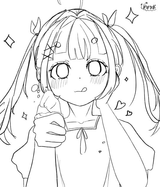 線画配布焼き芋食べてる女の子！